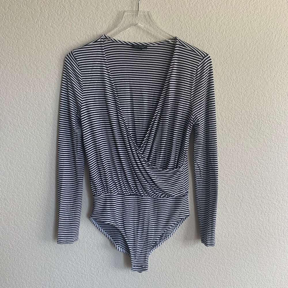 Topshop striped wrap front bodysuit, Size 8